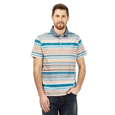 Mantaray Big and tall turquoise striped print polo shirt